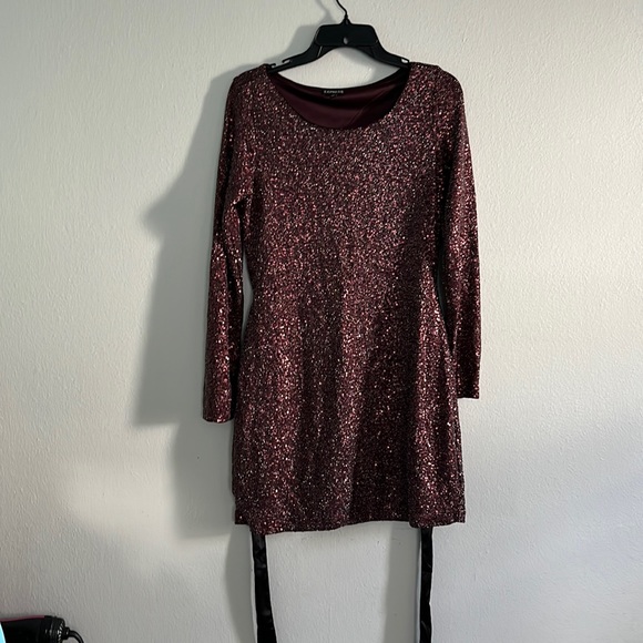 EUC Express, gorgeous burgundy wine color sequin and silver shimmer thread dress - Picture 1 of 5